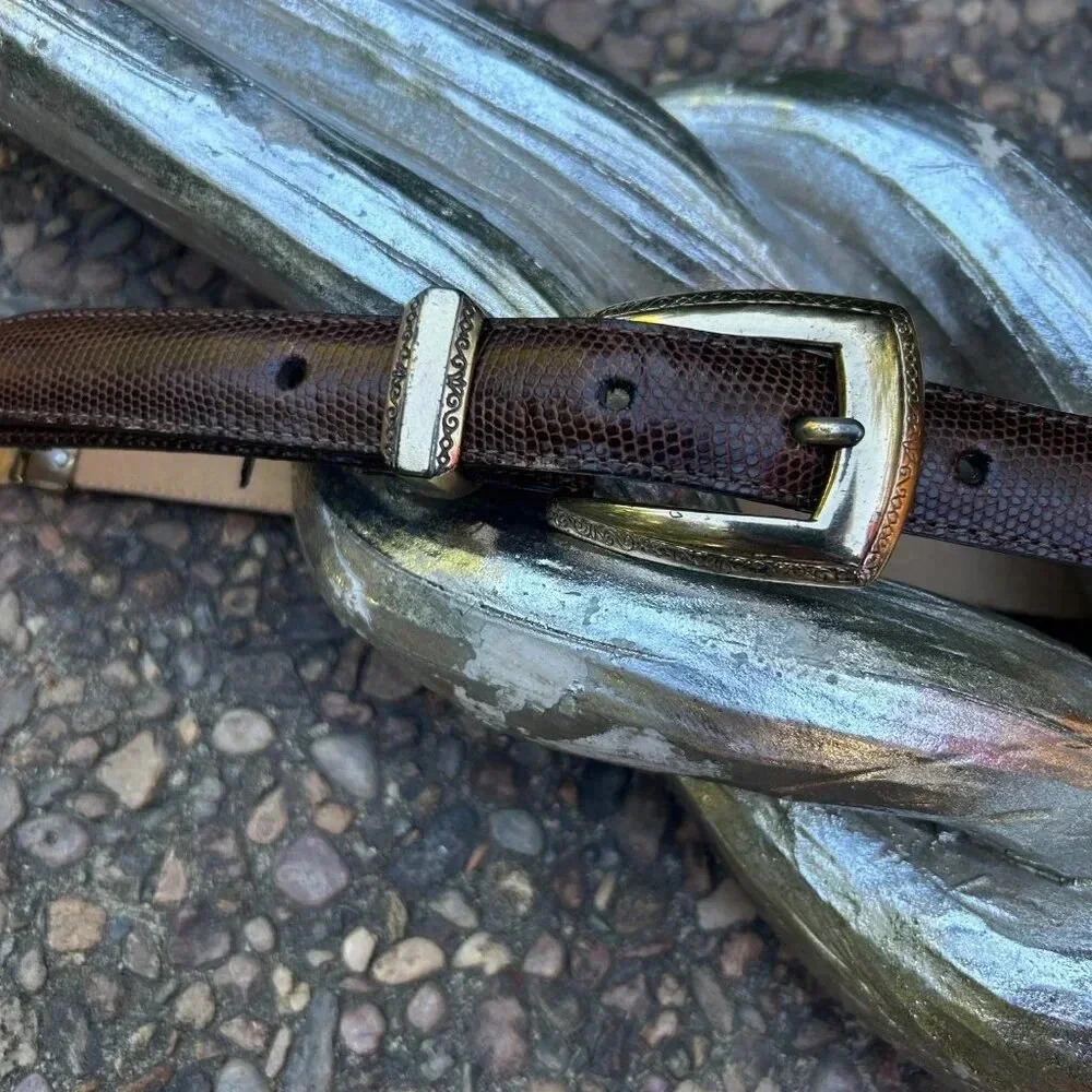 Brighton Brown Leather Gold Engraved Metal Link Belt Size Medium